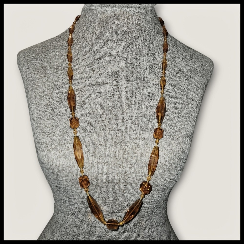 Vintage Faceted Amber Glass Bead Necklace